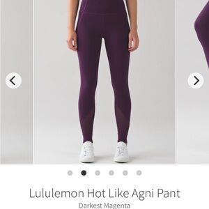 lululemon athletica Hot Like Agni Pant in Darkest Magenta Purple Mesh XS Size 2